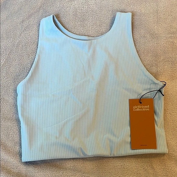 NEW Girlfriend Collective Blue Ribbed Women's Cropped Athletic Top - Picture 1 of 6
